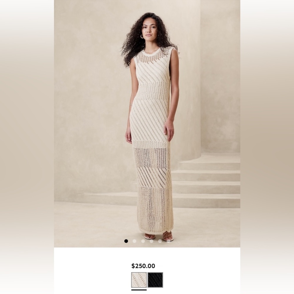 COTTON-BLEND OPEN-STITCH MAXI DRESS